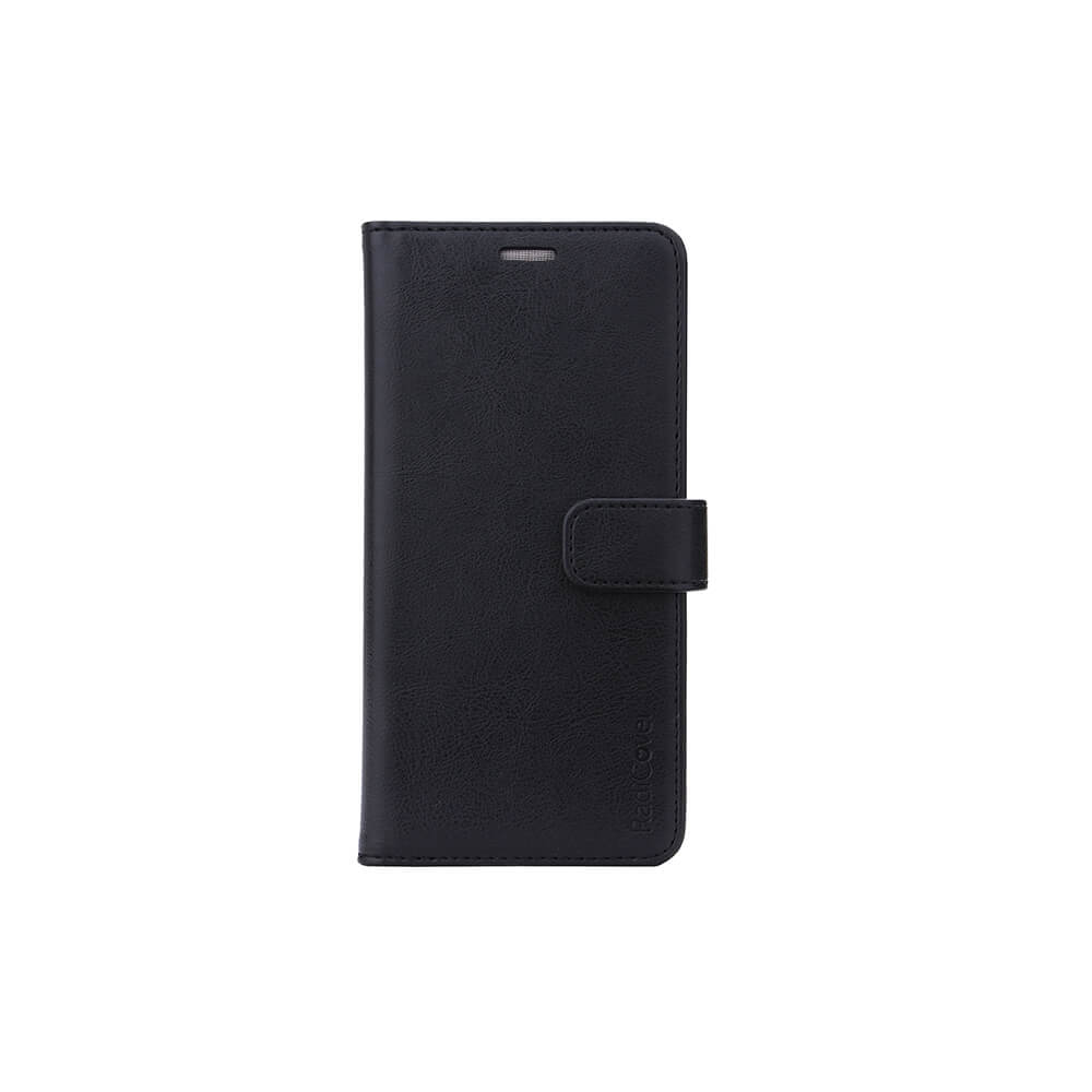 Radicover Fashion Wallet til Samsung Galaxy A51 i sort vegansk læder, RFID-beskyttet med magnetlås, vist lukket.