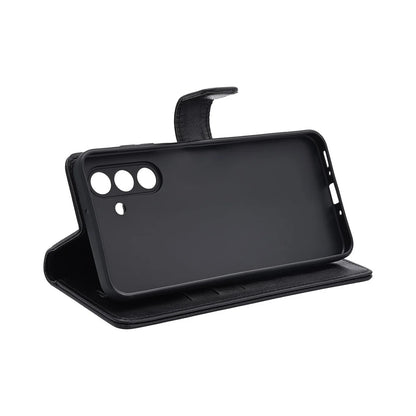 Radicover Fashion Wallet til Samsung Galaxy A57 5G: sort vegansk læder, RFID-beskyttet, kameraudskæringer, set fra bagsiden.